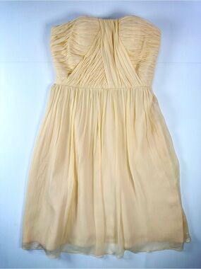Donna Morgan Strapless 100% Silk Dress Pleated Pale Yellow Mini 6 Wedding Guest